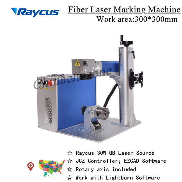 Raycus 30W QB Fiber Laser Marking 300*300mm Metal Stainless Steel Marking Rotary