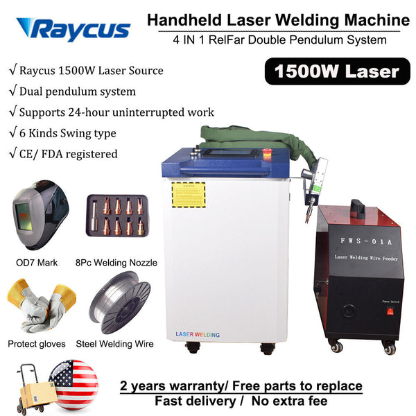 1500W Raycus Handheld Laser Welder 4 IN 1 Double Pendulum Wire Feeder Chiller US