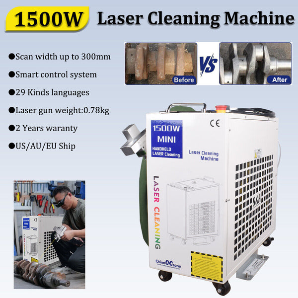 BWT 1500W Laser Cleaning Machine Metal Rust/Oil/Paint Removal Industrial Chiller