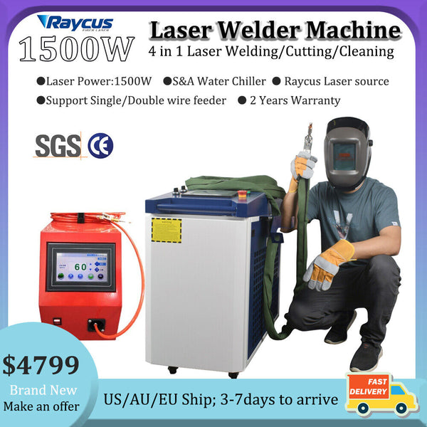 Raycus 1500W Fiber Laser Welding Cleaning Cutting Machine Water Chiller 4 IN1 US