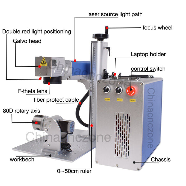 30W Fiber Laser Marking Machine Rotary Axis For Metal Steel 300*300mm US STOCK