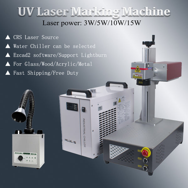 CRS 5W/10W/15W UV Laser Marking Machine &Chiller For Leather/Glass/Wood/Acrylic
