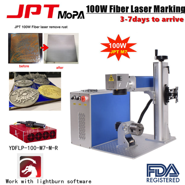 100W JPT Mopa M7 Fiber Laser Marking Machine Rotary Metal Steel Color Marking