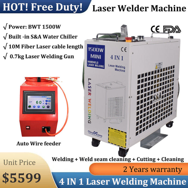 4 in 1 -1.5KW Laser Welder Laser Welding Cutting Cleaning Auto Wire Feeder 110V